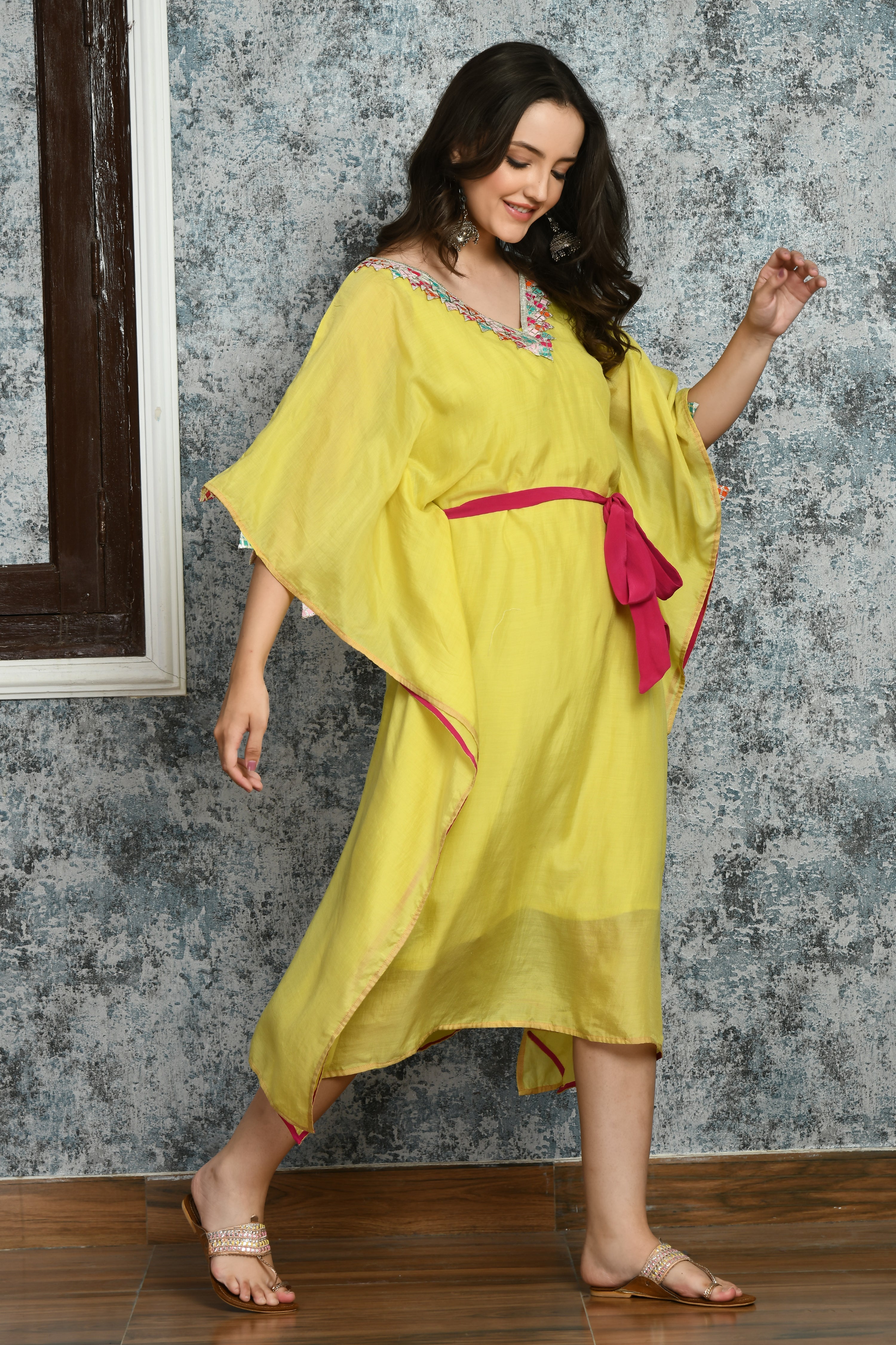 Lime Silk Kaftan | Silk Kaftan for Women